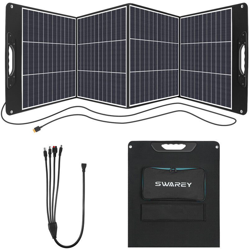 SWAREY Faltbares Solarpanel 200W Tragbar Monokristallin Solarmodul Mit PD 18W Typ-C, XT60 Anderson DC5521 Adaptern für Powerstation Solargenerator Camping Phone Laptop MegaBDM