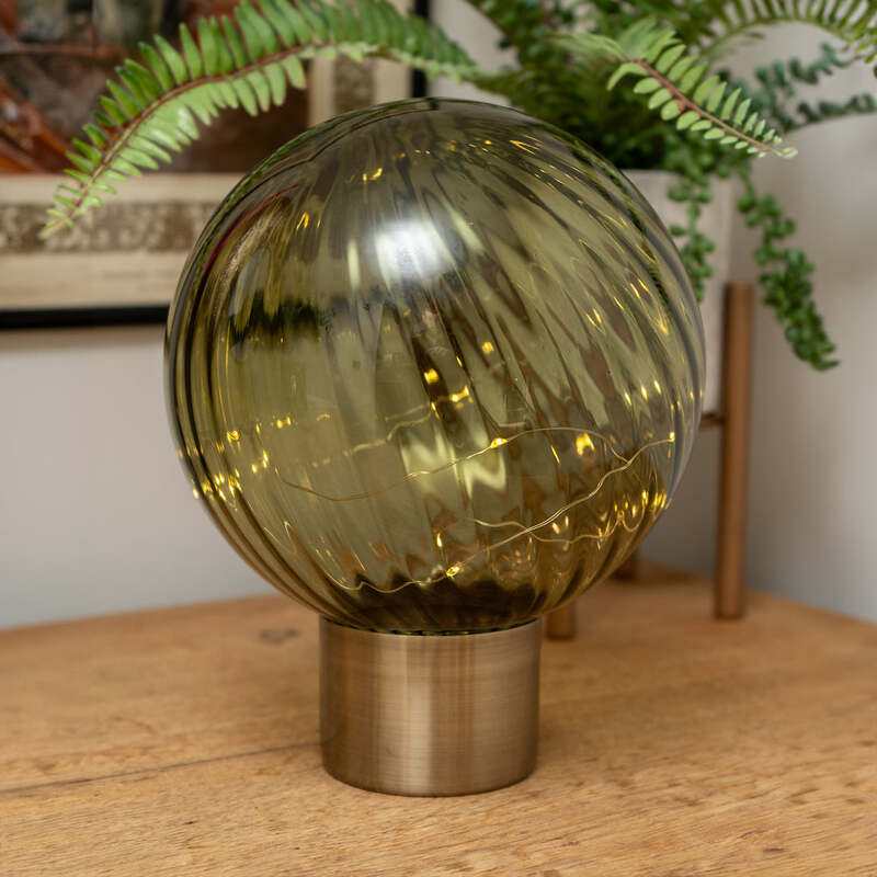 Candlelight Table Lamp Ball Glass LED Battery Powered Olive Green H:24cm MegaBDM