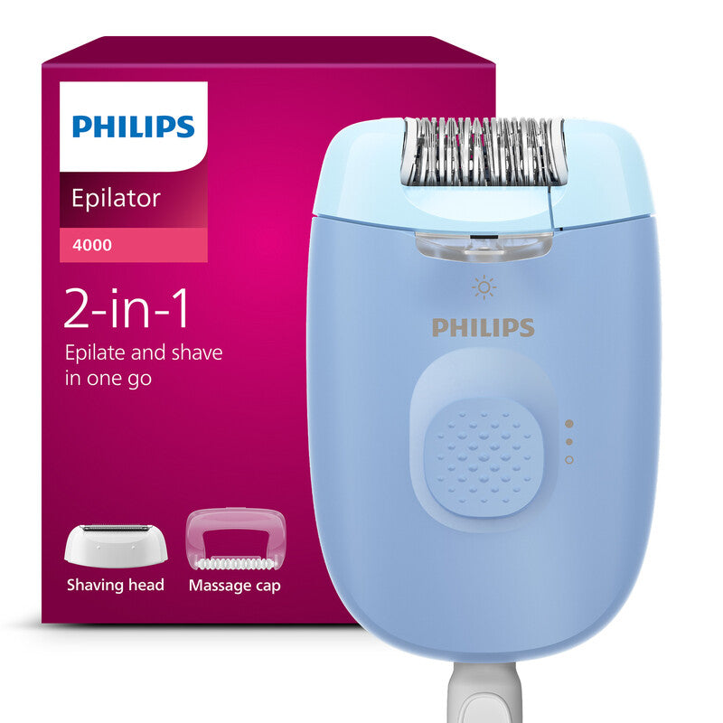 PHILIPS Series 4000 Corded Epilator, LED Light, 2 Speed Settings, 2 Accessories Including Shaver Head, Washable Head, BRE247/00 MegaBDM