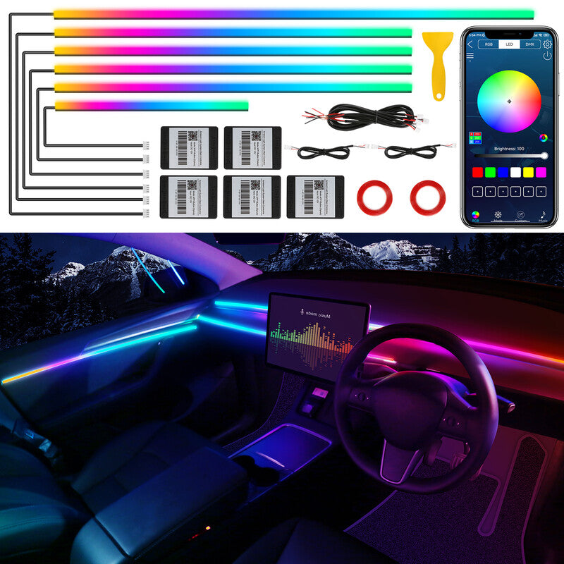 VGETTING DreamColor Car Interior LED Light Strip, Supports Wireless APP Control, RGB 10-in-1, 175 Inches, 593 Neon LED Beads, Dynamic Chasing and Music Sync, Car Fiber Optic Light Strip Ambient Light Kit MegaBDM