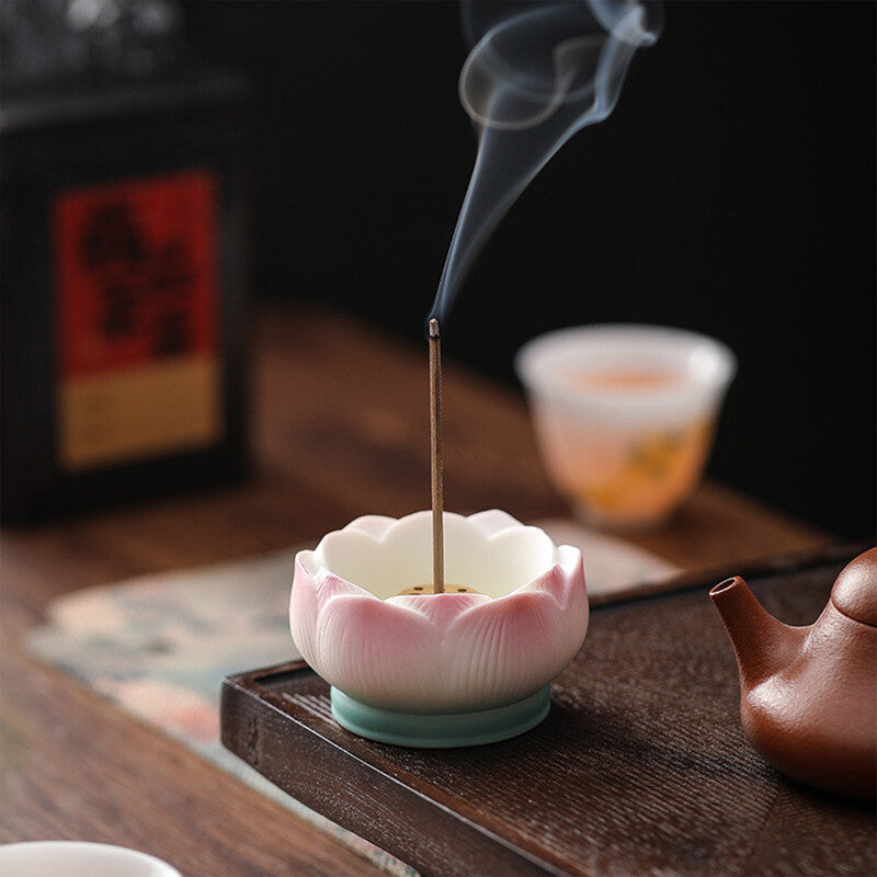 JU7CER Ceramic Lotus-Shaped Incense Burner, Indoor Home Use Holder for Sandalwood, Aromatherapy Offering, Tea Ceremony Tool, Hui Lian Style MegaBDM