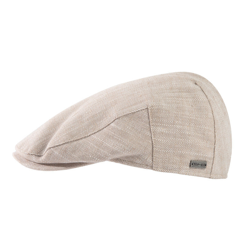 TOP-EX Mens Linen Blend Flat Cap Summer Cooling Newsboy Hats Cotton Lining M/L Beige Herringbone MegaBDM