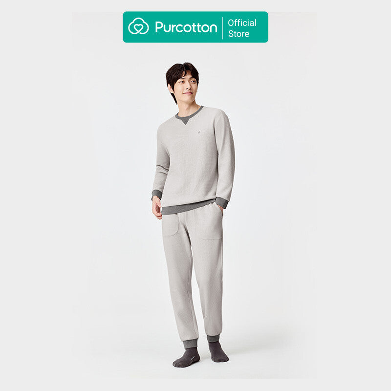 Men's Waffle Knit Loungewear Set,Mercury Grey,Top: UK 38 (M); Bottom: UK 33 (M) MegaBDM