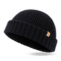 TOP-EX 100% Merino Wool Short Fisherman Beanie Hats for Men Women Warm Winter Hats M/L Black