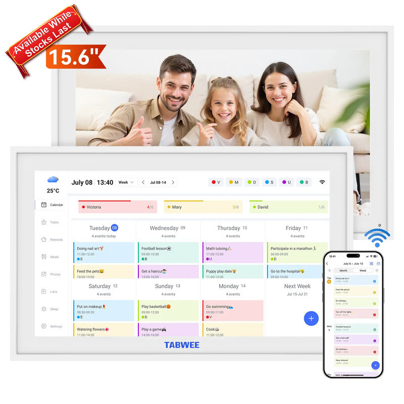 【Selected Deals, Available While Stocks Last !】TABWEE P15 Wi-Fi Digital Calendar - 15.6" Touchscreen Wall Calendar, Family Planner, Meal Planner, Appointment Scheduler, Memory Aid Clock for Seniors, Weekly/Monthly Planner (Digital Photo Frame) MegaBDM