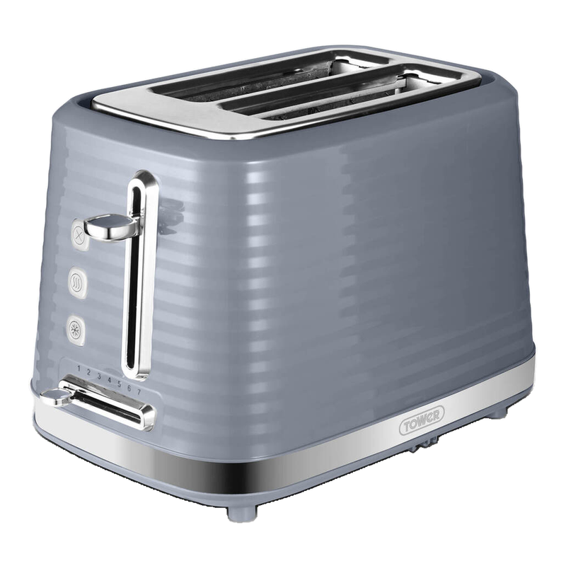 Tower T20083GRY Saturn 2-Slice Toaster with 7 Browning Levels, Defrost/Reheat/Cancel, Grey MegaBDM
