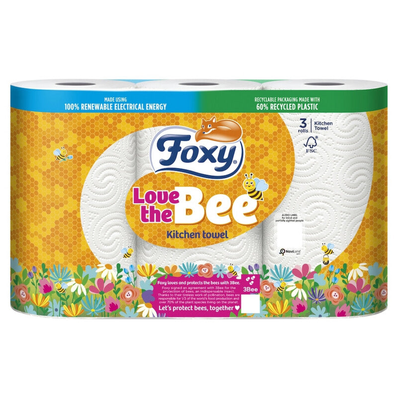 Foxy Love The Bee kitchen Roll 3 Rolls 2Ply MegaBDM