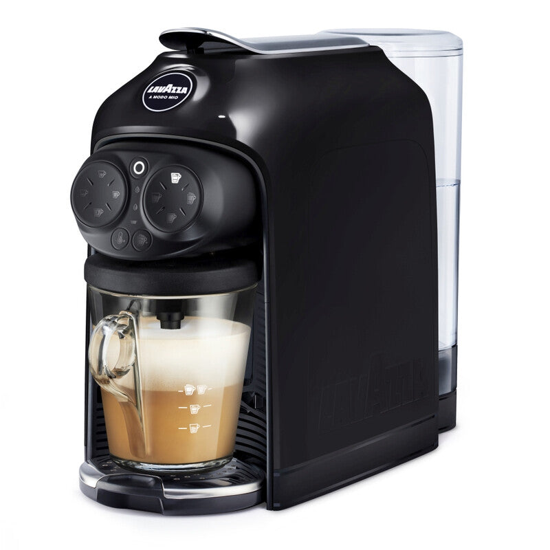 Lavazza A Modo Mio Deséa, Integrated Hot & Cold Milk Frother, Glass Mug, Pod Coffee Machine, Ideal for Iced Latte, 1.1L, Black - 18000389 MegaBDM