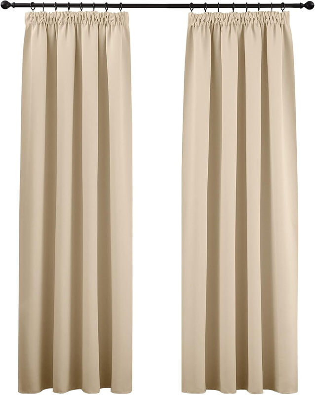 PONY DANCE Blackout Curtains with Pencil Pleat, 2 Panels W140xL245cm (W55xL96inch), Biscotti Beige MegaBDM