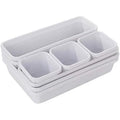 1set of Drawer Organizer Boxes, Featuring an Integrated Divider System, Adjustable Dividers, and Ample Storage Space for Tableware. Suitable for Drawers, Made of Plastic, White. MegaBDM