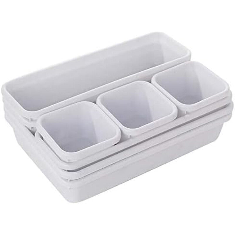 1set of Drawer Organizer Boxes, Featuring an Integrated Divider System, Adjustable Dividers, and Ample Storage Space for Tableware. Suitable for Drawers, Made of Plastic, White. MegaBDM