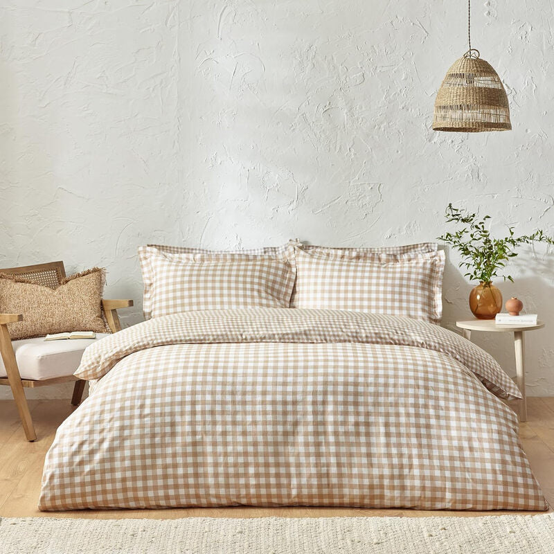 Yard Duvet Cover Set Barton Check 100% Cotton Biscuit Double MegaBDM
