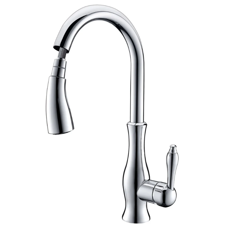 Homary Tracier Gooseneck Single Lever Handle Kitchen Tap with Pull Out Spray Chrome MegaBDM