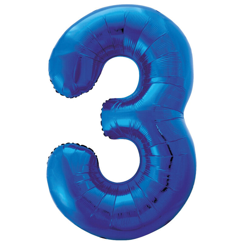 Unique Party Giant Number 3 Balloon, Blue, 86cm MegaBDM
