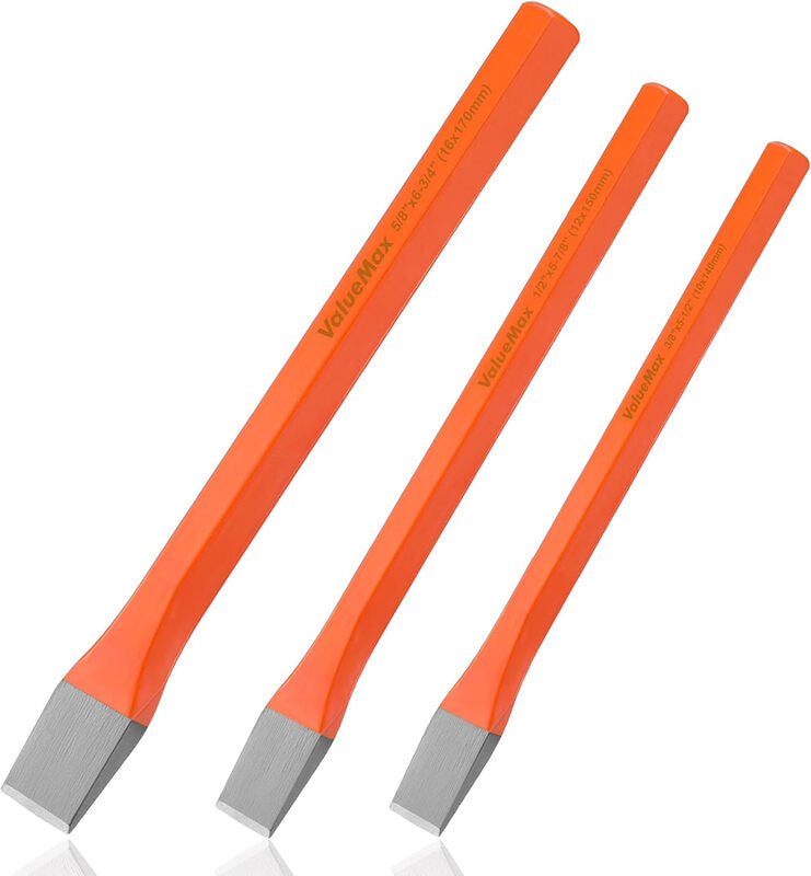 ValueMax 3 Piece Masonry Chisel Set Cr-V Cold Cold Chisel (10mm, 12mm, 16mm), Chisel Hand Chisel Cold Chisel for Stone/Masonry/Cement/Mortar/Construction