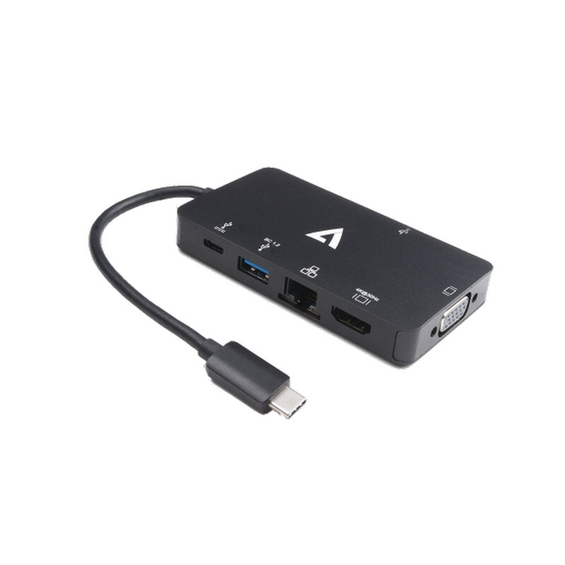 V7 V7UC-U3CRJ45HDVG-BLK USB-C Adapter with 4K HDMI, VGA, Gigabit Ethernet, 100W Power Delivery, and Dual USB 3.0 Ports MegaBDM