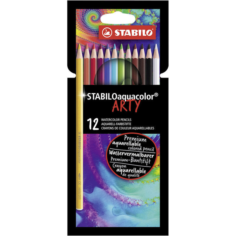 STABILO Aquacolor - Aquarellable Colouring Pencil - ARTY - Pack of 12 - Assorted Colours MegaBDM