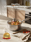 PURECOOK Milk Pan Series | 304 Stainless Steel | Straight Body Milk Pan with Heat-Resistant Knob & Glass Lid, Cut Edge | 18cm MegaBDM