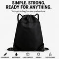 WhereHike Drawstring Backpack, Gym Sackpack String Bag Drawstring Bag with Zip Pocket for Sports, Gym, Swimming, Black MegaBDM
