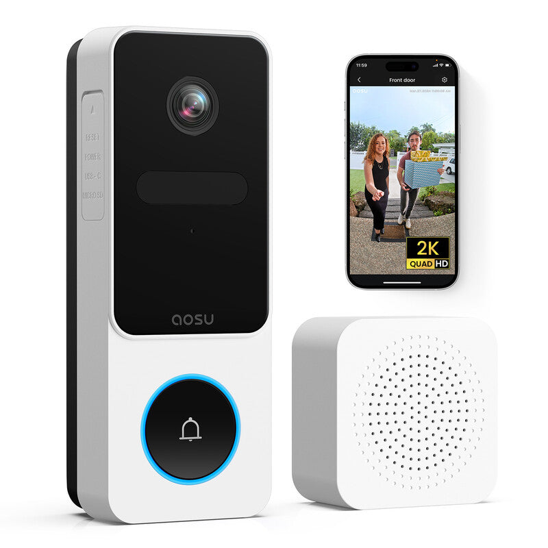 aosu 2K HD Doorbell with Camera Wireless, Smart Video Doorbell with Gong, 170° Wide Angle, PIR Motion Detection and Package Detection, Night Vision, 2-Way Audio, 2.4GHz WiFi, Compatible with Alexa MegaBDM