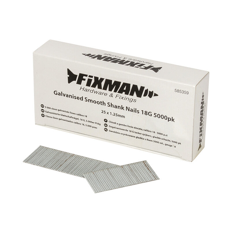Fixman Galvanised Smooth Shank Nails 18G 5000pk 25 x 1.25mm MegaBDM