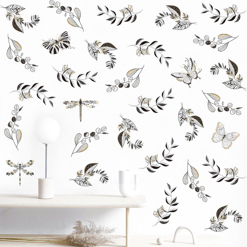 Butterfly Leaf Minimalist Wall Stickers, Self-Adhesive, Glass Door Wall Decoration, Bedroom Wall Stickers MegaBDM