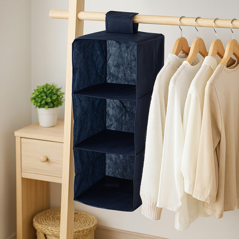 Essentials by Premier 3 Sections Blue Hanging Garment Organiser MegaBDM