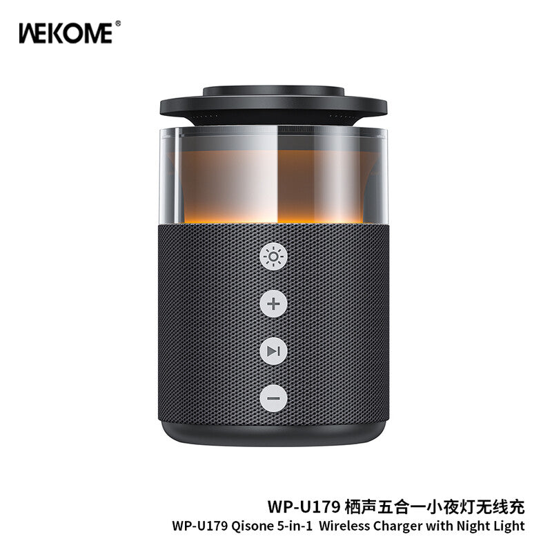 WEKOME Qisong Five-in-One Night Light Wireless Fast Charging TP-U179 Black, Suitable for Apple, Huawei, Samsung, and Xiaomi Phones MegaBDM
