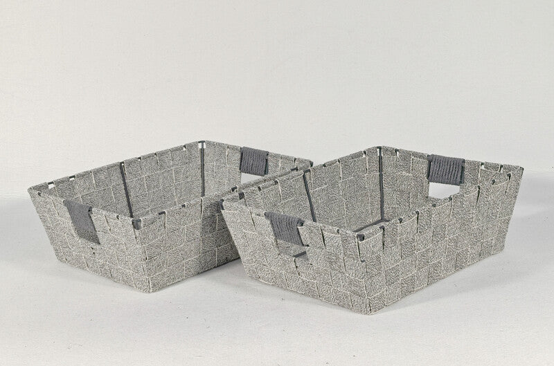 KEVAHOME SET OF 2 COTTON STRAP MEDIUM BASKETS-GREY 13x10x4.5''H MegaBDM