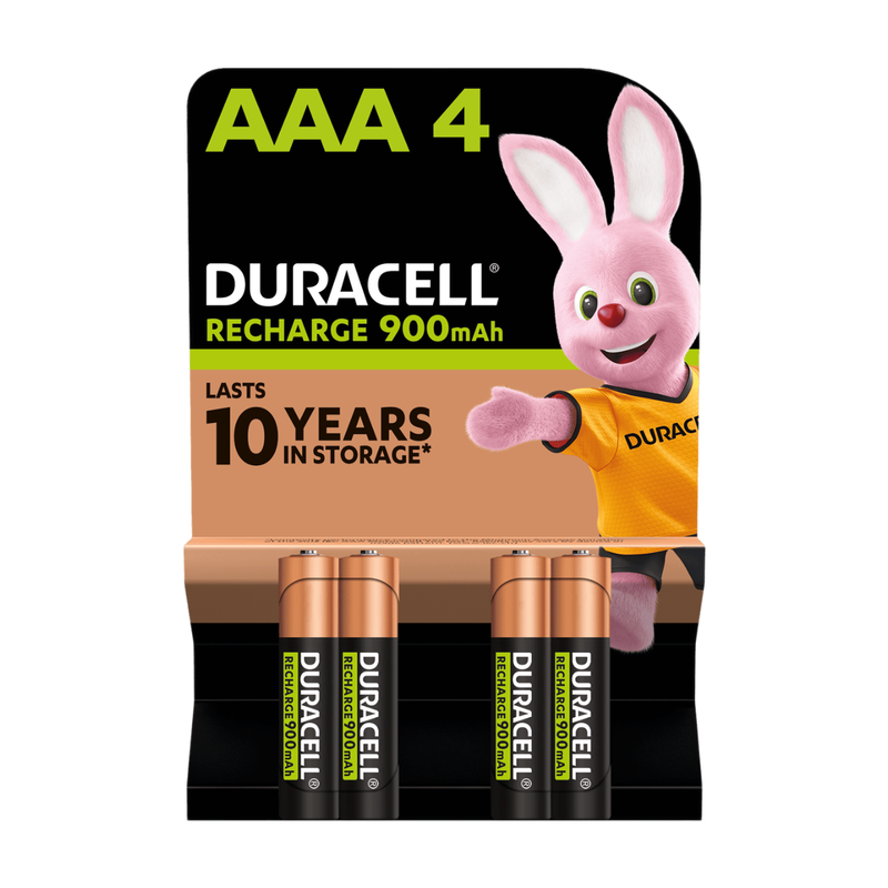 Duracell Rechargeable AAA 900mAh Batteries - 4 Pack MegaBDM