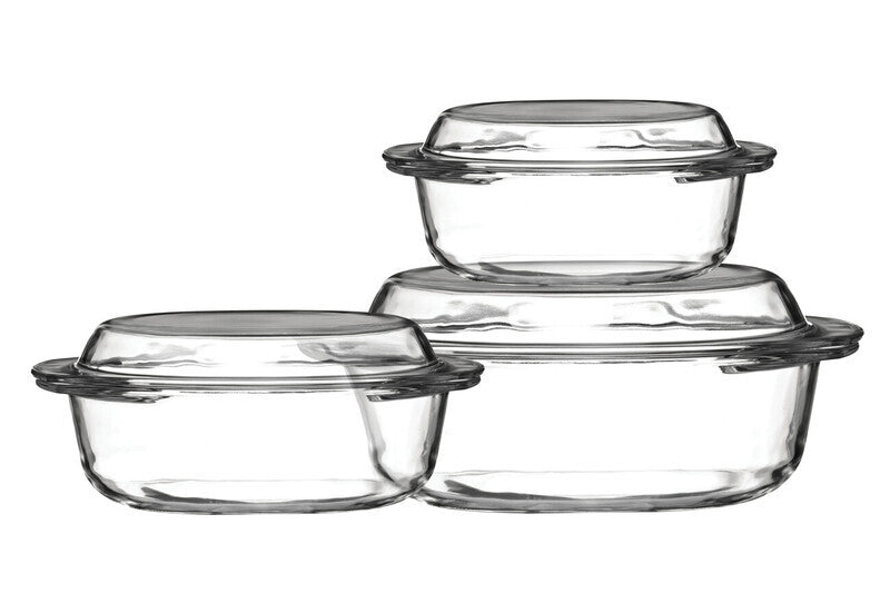 Maison by Premier 3 Tempered Glass Casserole Dishes, Heatproof Casserole Pans, Oven-Safe Bakeware Set, Ideal For Table Serving MegaBDM