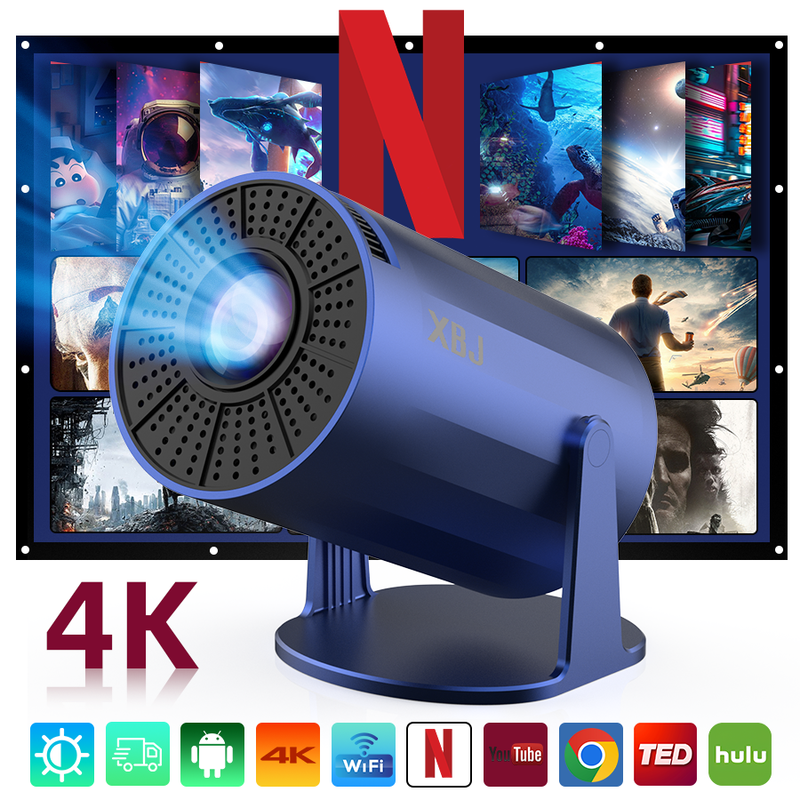 【Upgraded Version】XBJ Portable Blue Projector with WiFi 6 & Bluetooth 5.2, Smart Mini Projector,1080P HD (4K Decoding), Android 11 System, Auto Keystone + 180° Rotatable, 200 ANSI, 40-200" Screen for Bedroom/Indoor/Outdoor/Home Theater MegaBDM