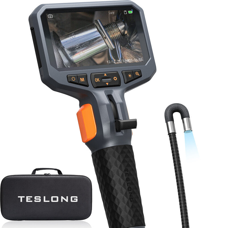 Teslong TD450S Articulating 8.5mm lens Inspection Camera, 4.5'' IPS Two-Way Inspection Camera with Articulated Probe, Flexible Borescope with Light for Wall/Automotive/Engine Inspect (1.55M/8.5mm) MegaBDM
