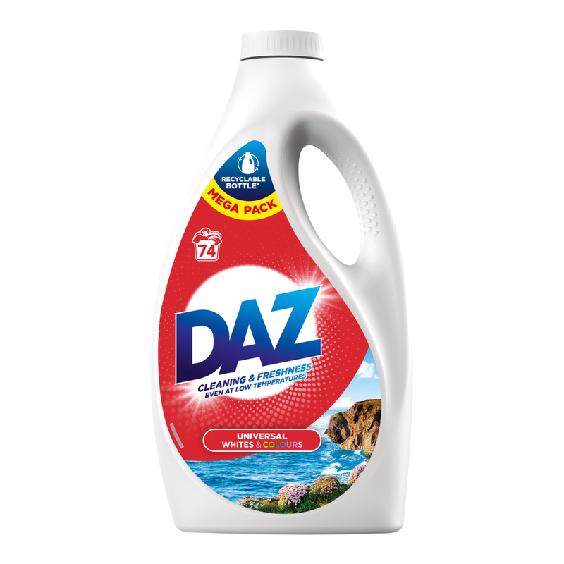 Daz Liquid Laundry Detergent, Universal Whites & Colours, 74 Washes, 2.442l MegaBDM