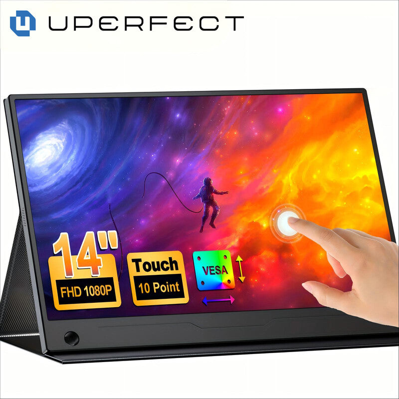 UPERFECT Portable Monitor 14" 60Hz Touchscreen Portable Monitor 100% sRGB w/VESA & Stand 180° Adjustable Ultra-Slim & Lightweight Display, Travel Second Monitor for Laptop MegaBDM