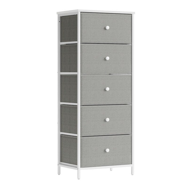 JOYFURNOS Chest of Drawers, Storage Cabinet with 5 Fabric Drawers, Grey and White MegaBDM