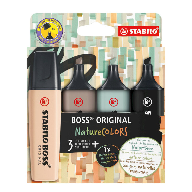 STABILO BOSS ORIGINAL NatureCOLORS - Highlighter - Pack of 4 - Assorted Colours MegaBDM