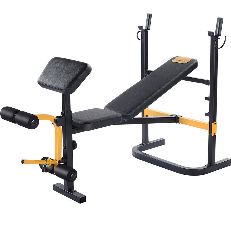 SPORTSOUL Rack Bench, Adjustable Weight Bench with Leg Developer and Folding Storage Fits 6' and 7' Barbells, Home and Commercial Gym Equipment MegaBDM