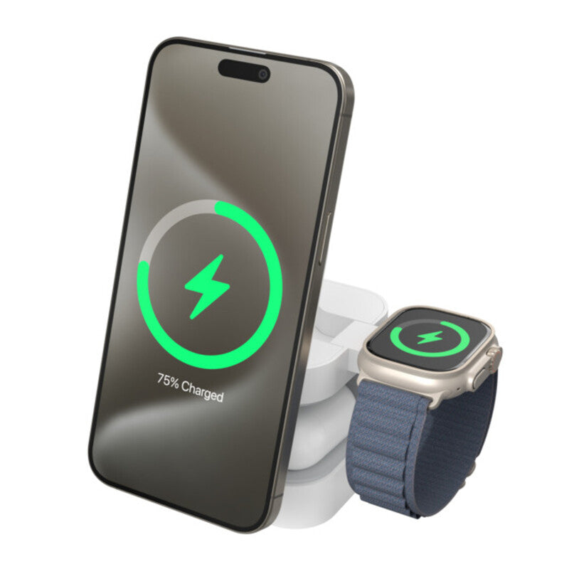 HYPER Hyperjuice Qi2 3-in-1 Magnetic Charging Stand - White MegaBDM