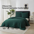 Meeallhome Comforter Set Seersucker Textured Bedding Set 260*220cm/60*80cm*2 Dark Green MegaBDM