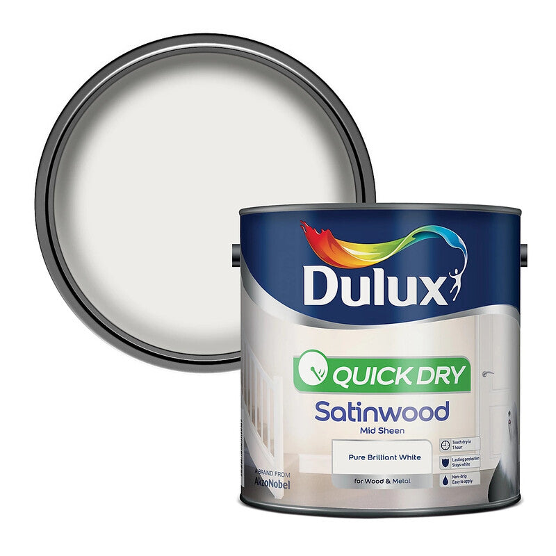Dulux Quick Dry Satinwood Paint - Pure Brilliant White - 2.5L MegaBDM