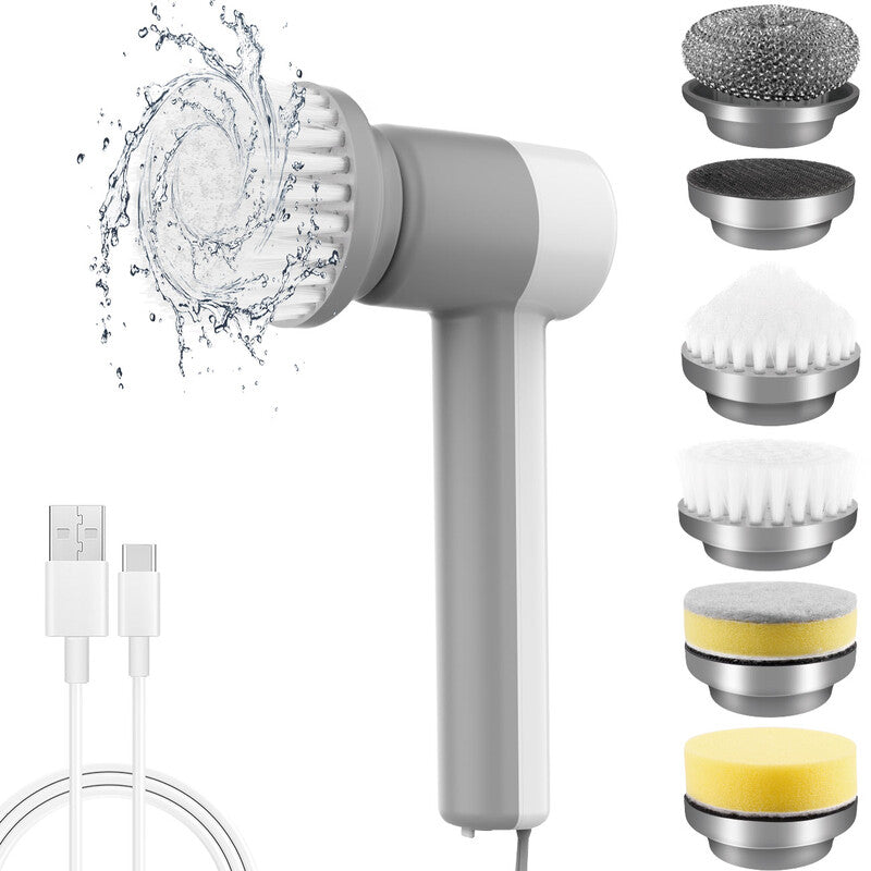 Handheld Electric Cleaning Brush - Efficient Smart Design, USB Charging, IPX7 Waterproof, 3 Brush Heads, Multi-Surface Cleaning Tool, Suitable for Kitchen, Bathroom, Floors, and Car Cleaning, White, JC301 MegaBDM