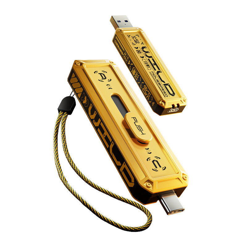 MOVESPEED USB Flash Drive – 256GB Thumb Drive, Dual Interface (USB 3.2 Gen 2×1 & Type-C), Up to 1090MB/s Read/Write, Zinc Alloy Housing, Mecha Design, Yellow, YSUWD10-256GSY MegaBDM