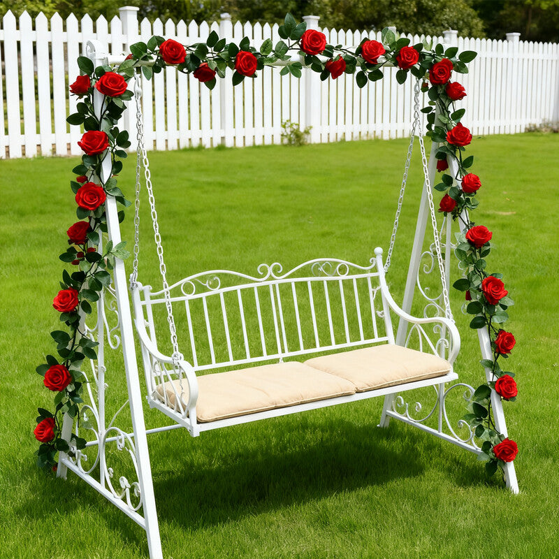 Wei's Moment Pack of 2 7.54FT Rose Garlands Red Flower Garland Artificial Flowers Hanging Plant Rose Garlands for Flower Wall Decoration Wedding Garden Fences Party (Red) MegaBDM