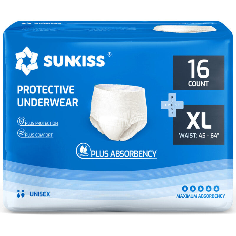 SUNKISS TrustPlus Incontinence and Postpartum Underwear for Men and Women, Disposable Protective Underwear with Overnight Comfort Absorbency, XLarge, 16 Count MegaBDM