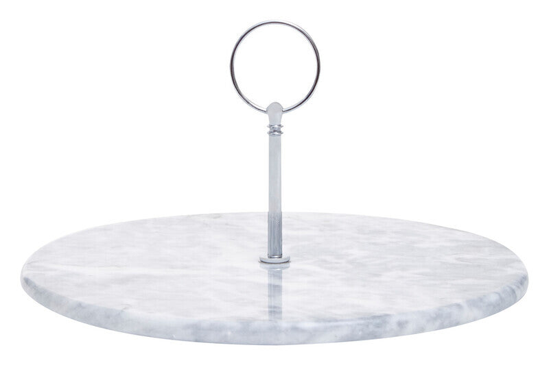 Interiors by Premier Grey Marble Dessert Stand, Round Cake Display With Silver Handle, Luxe Cake Plate, Baking Presentation Tray MegaBDM