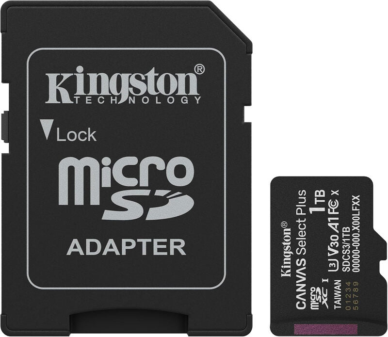 Kingston Canvas Select Plus microSD Memory Card 1TB microSDXC Gen3 150MB/s A1 Card + Adapter - SDCS3/1TB MegaBDM