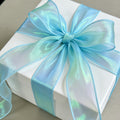 JU7CER 2-piece iridescent fishtail ribbon set [Ice Blue] 4.5cm x 9m bow-tie wave-patterned sheer ribbon Solid-colour silk ribbon floral packaging material MegaBDM