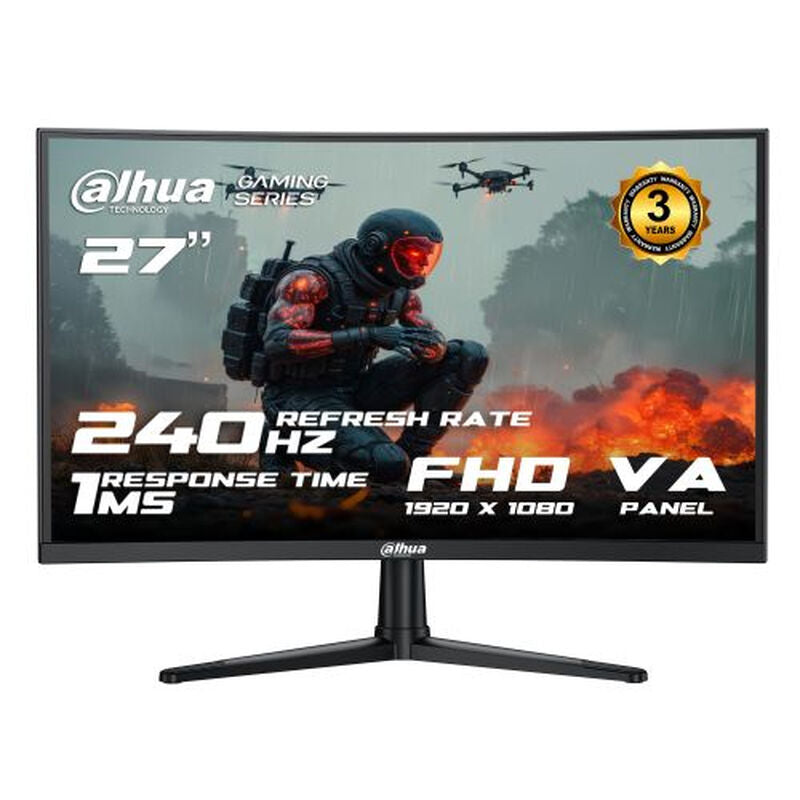 Dahua 27" FHD 240Hz Curved Gaming Monitor, VA Panel, 1ms MPRT, Adaptive Sync, HDMI & DisplayPort (DP1.2), Audio Out MegaBDM