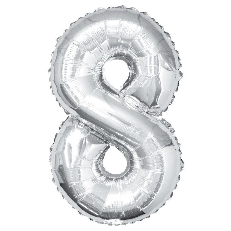 Unique Party Giant Number 8 Balloon, Silver, 86cm MegaBDM